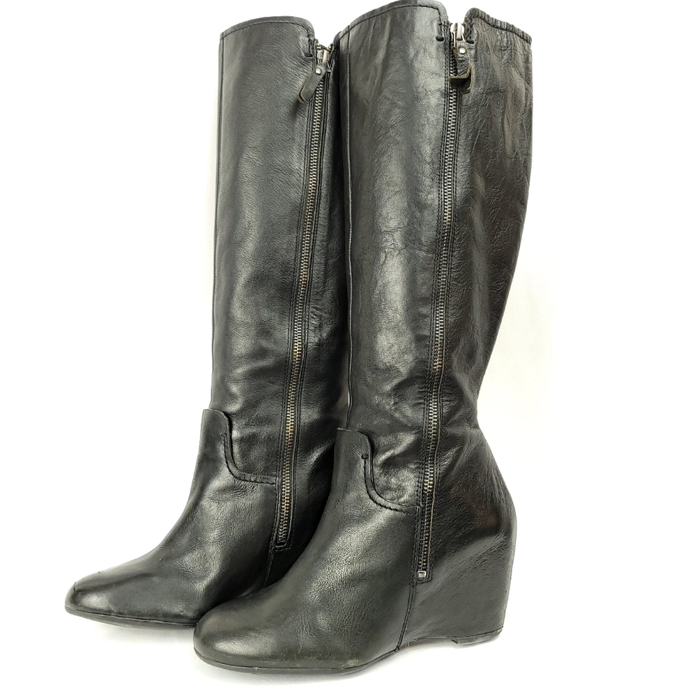 Franco Sarto Osteria Blk Leather Riding Boots 7.5